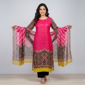 Women's Indian/Pakistani Silky Outfit Salwar Kameez, 3-Piece Medium